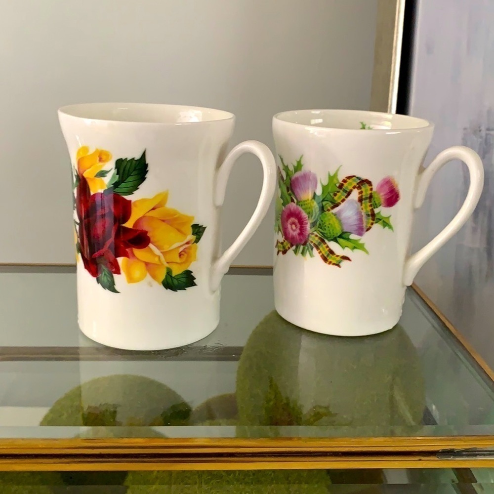 Set of 2 China Tea Coffee Mug royal london bone England‎ mugs floral Victorian